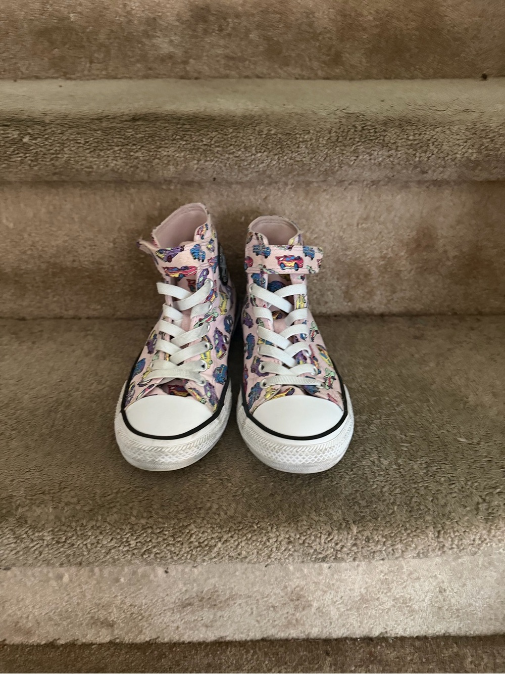 Girls' Pink Butterfly High-Top Sneakers with Hook-and-Loop Strap
